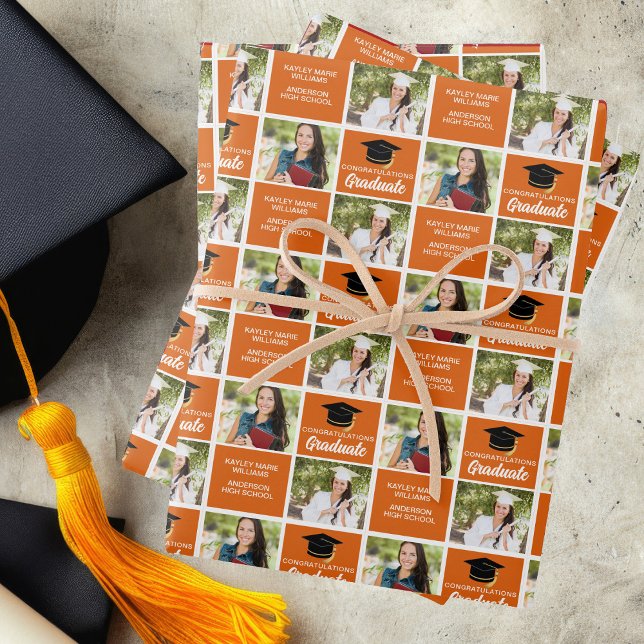 Orange Abschluss Foto Personalisiert Graduate Geschenkpapier Set (Von Creator hochgeladen)