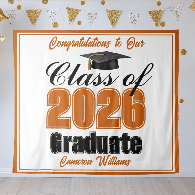 Orange Abschlussfeier 2026 Absolventen-Fotobooth Wandteppich (Von Creator hochgeladen)