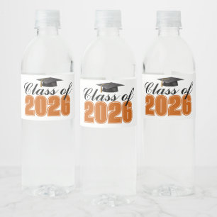 Orange Abschlussfeier der Klasse 2026 Wasserflaschenetikett
