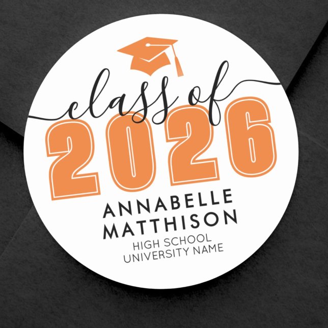 Orange Abschlussfeier Runder Aufkleber (Orange Graduation Classic Round Sticker )
