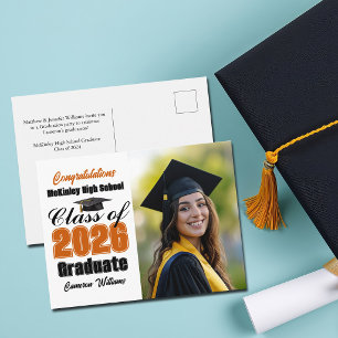 Orange Abschlussklasse 2026 Abschlussfoto Abitur Ankündigungspostkarte
