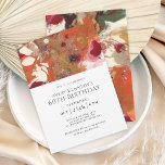 Orange Abstract Boho 60th Birthday Party Einladung<br><div class="desc">A contemporary artful 60th birthday party invitation in a bold abstract painted texture of orange, gold, red, burgundy, navy and ivory, adds both sophistication and bohemian allure to this modern design. The elegant font pairings work beautifully with the artwork and the bold colors are just perfect for celebrating this special...</div>