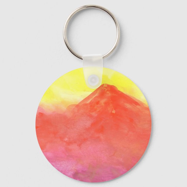 Orange Abstrakt Mountain Vulkan Landschaft Schlüsselanhänger (Vorderseite)