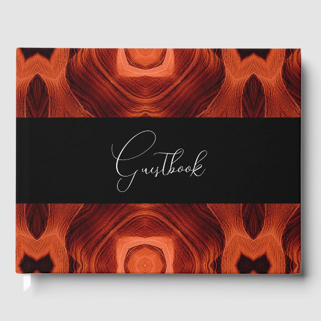 Orange Abstrakt Pattern Wedding Gästebuch (Vorderseite)
