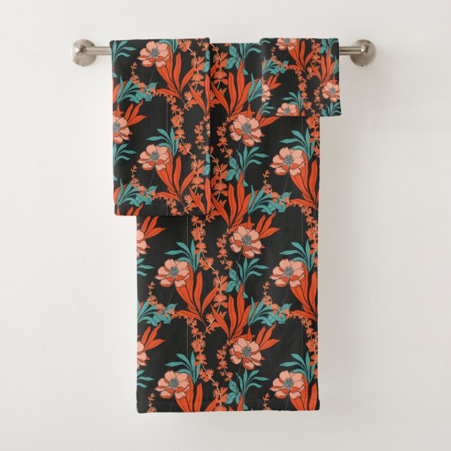 Orange abstraktes Blumenmuster Badhandtuch Set (Insitu)