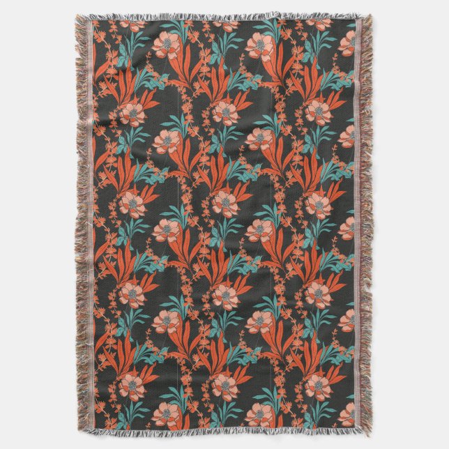 Orange abstraktes Blumenmuster Decke (Vorderseite Vertikal)