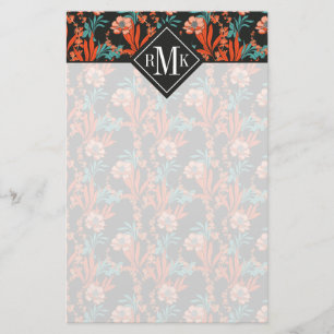 Orange abstraktes Blumenmuster des Monogramm- Briefpapier