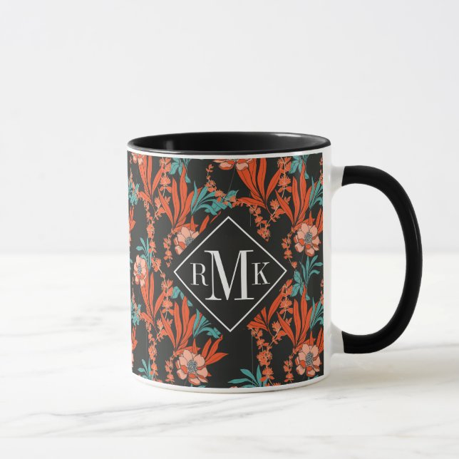 Orange abstraktes Blumenmuster des Monogramm-| Tasse (Rechts)