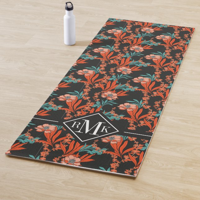 Orange abstraktes Blumenmuster des Monogramm-| Yogamatte (Beispiel)