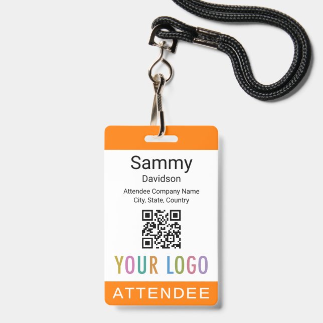 Orange Abzeichen Event Guest QR-Logo Ausweis (Vorderseite mit Lanyard)