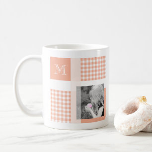 Orange Add Your Foto Gingham Modern Monogram Kaffeetasse