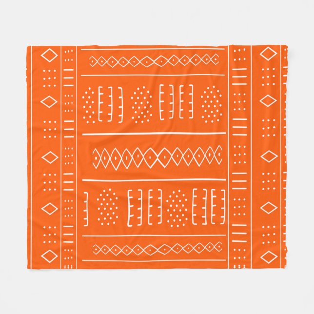 Orange African Mudcloth Print Fleecedecke (Vorderseite (Horizontal))
