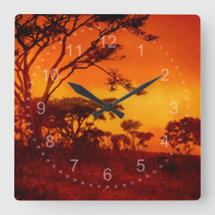 Orange afrikanischer Sonnenuntergang Quadratische Wanduhr