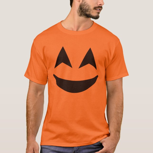 Orange alberner Gesichts-Jack O'Lantern Kürbis T-Shirt (Vorderseite)