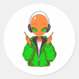 orange Alien Runder Aufkleber