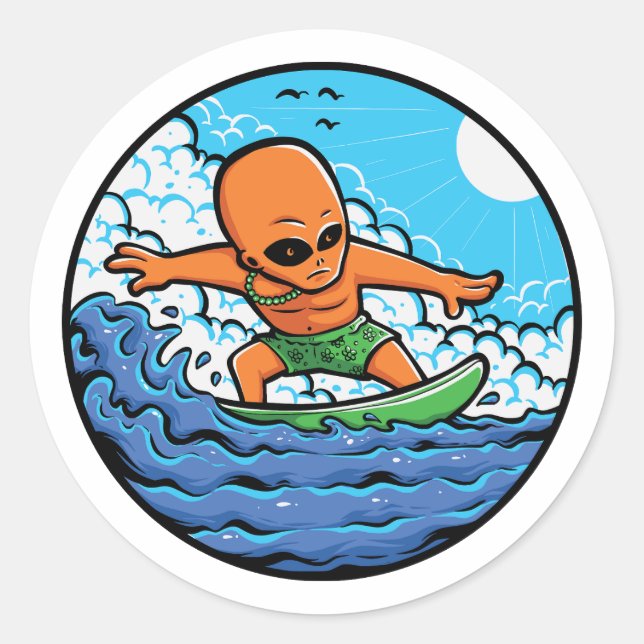 ORANGE ALIEN SURF RUNDER AUFKLEBER (Vorderseite)