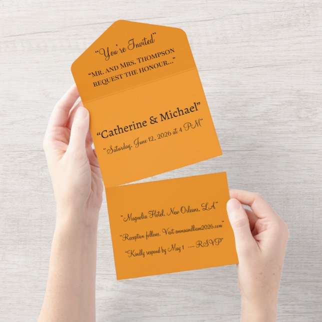 Orange All In One Wedding Invitation – Warm Einladung (Abreißtisch)