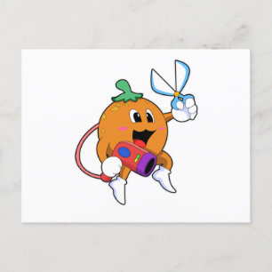 Orange als Friseur mit Schere & Haartrockner Postkarte