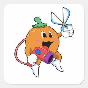 Orange als Friseur mit Schere & Haartrockner Quadratischer Aufkleber