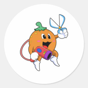 Orange als Friseur mit Schere & Haartrockner Runder Aufkleber