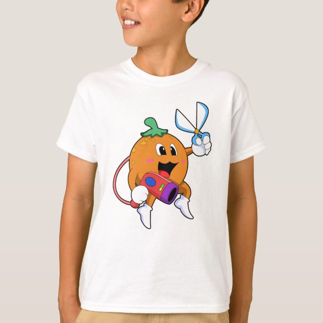 Orange als Friseur mit Schere & Haartrockner T-Shirt (Vorderseite)