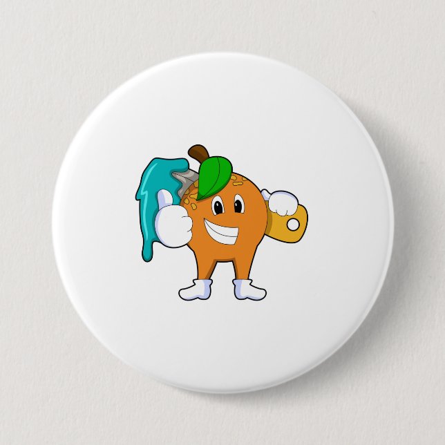 Orange als Maler mit Pinsel Button (Vorderseite)