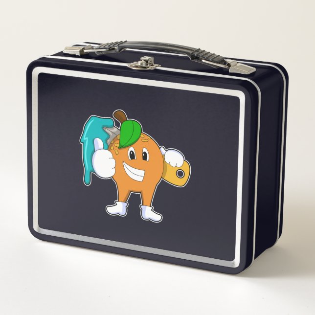 Orange als Maler mit Pinsel Metall Brotdose (Vorderseite)