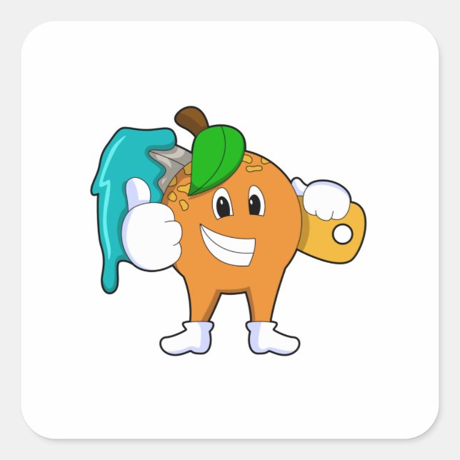 Orange als Maler mit Pinsel Quadratischer Aufkleber (Vorderseite)