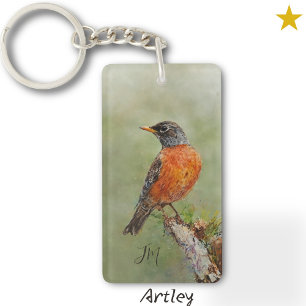 Orange American Robin Bird Painting Initials Schlüsselanhänger