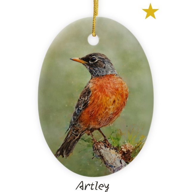 Orange American Robin Bird Painting Year Weihnacht Keramik Ornament (Von Creator hochgeladen)