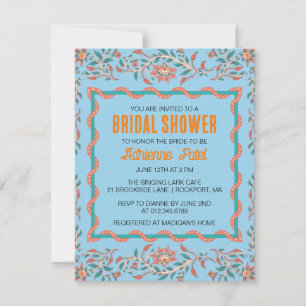 Orange and Aqua Blue Floral Brautparty Invitati Einladung