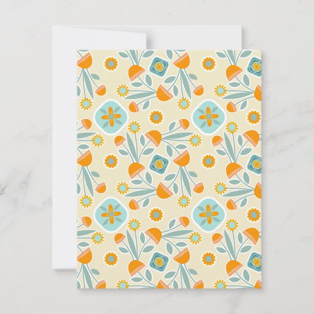 Orange and Aqua Folk Art Blume Bouquet Mitteilungskarte (Vorderseite)