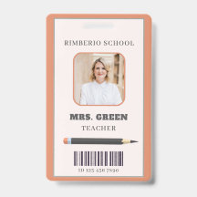 Orange and Beige Simple Scribbles Teacher ID Card