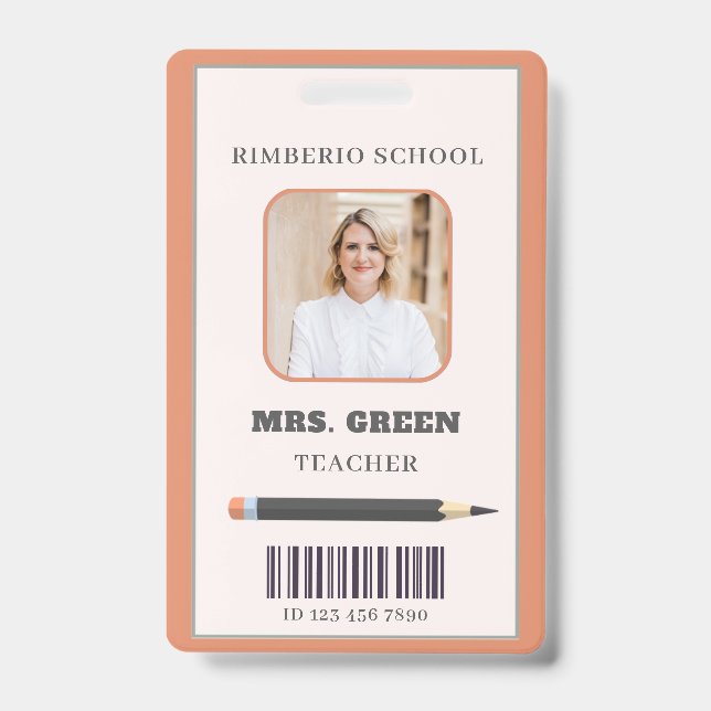 Orange and Beige Simple Scribbles Teacher ID Card Ausweis (Vorderseite)