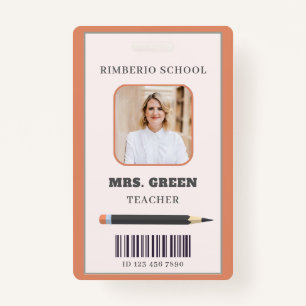 Orange and Beige Simple Scribbles Teacher ID Card Ausweis