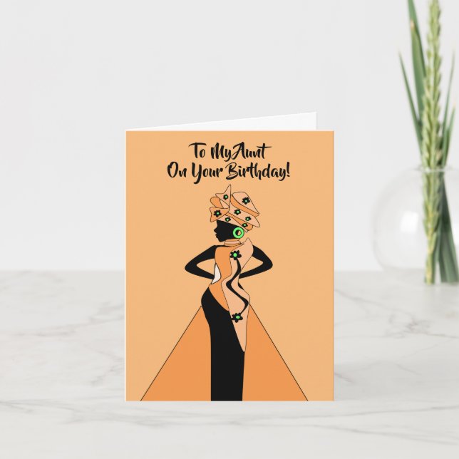 Orange and Black African American Lady Birthday Karte (Vorderseite)