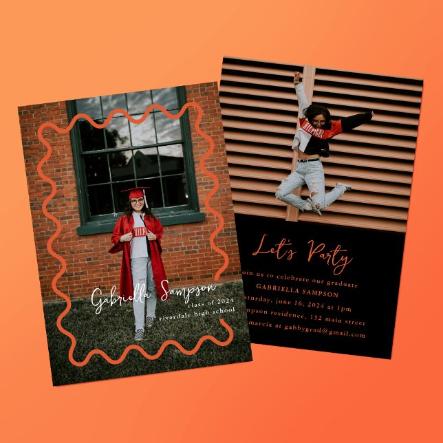 Orange and Black Class of 2025 Grad Party Einladung (Von Creator hochgeladen)