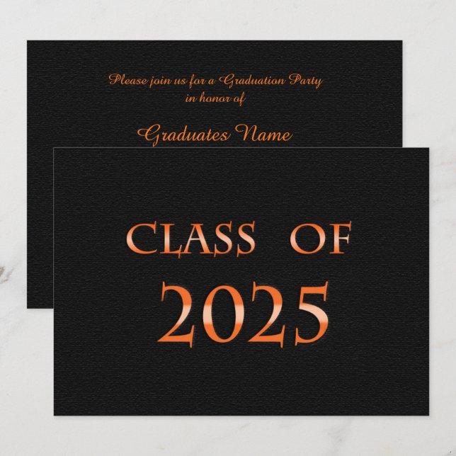 Orange and Black Class of 2025 Graduation Party Einladung (Vorne/Hinten)
