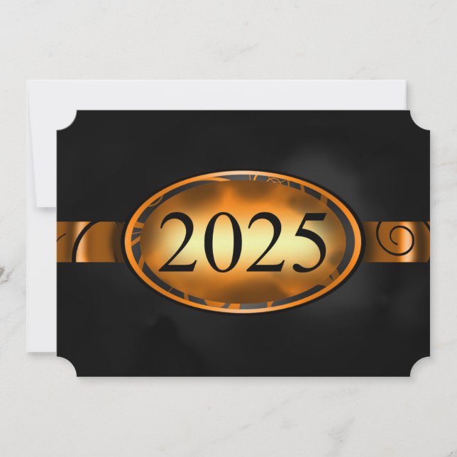 Orange and Black Floral Button 2025 Card Einladung (Vorderseite)