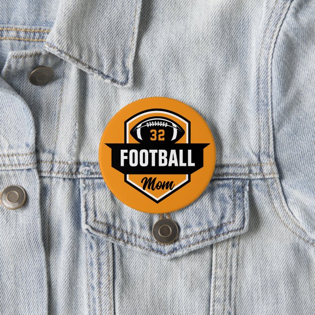 Orange and Black Football Mama Custom Jersey Numbe Button (Beispiel)
