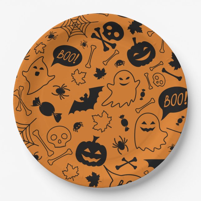 Orange and Black Halloween Pattern Art Halloween Pappteller (Vorderseite)