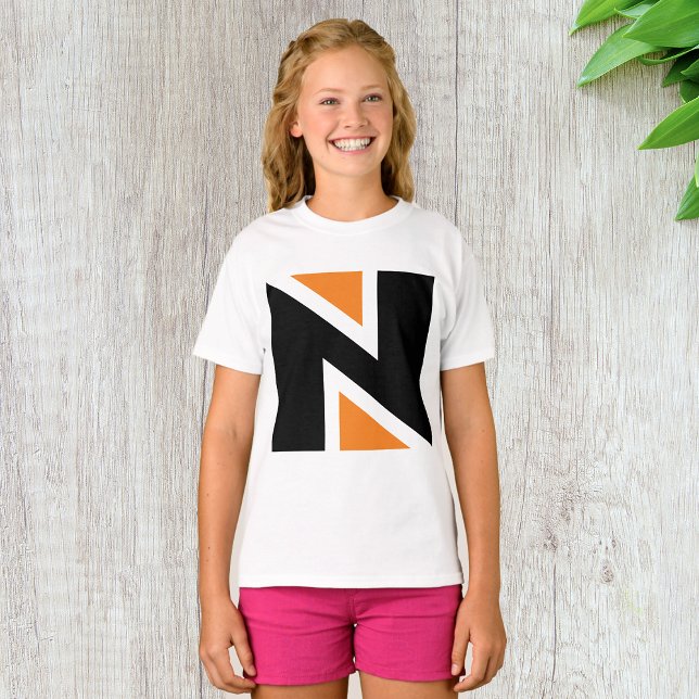 Orange and Black Letter N Girls T - Shirt (Von Creator hochgeladen)