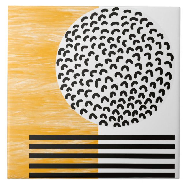 Orange and Black Mid Century Moderne Kunst  Fliese (Vorderseite)
