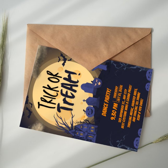 Orange and Black Trick or Treat Halloween Party Einladung (Von Creator hochgeladen)