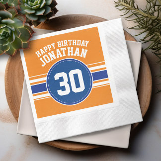 Orange and Blue Birthday Sports Theme Serviette