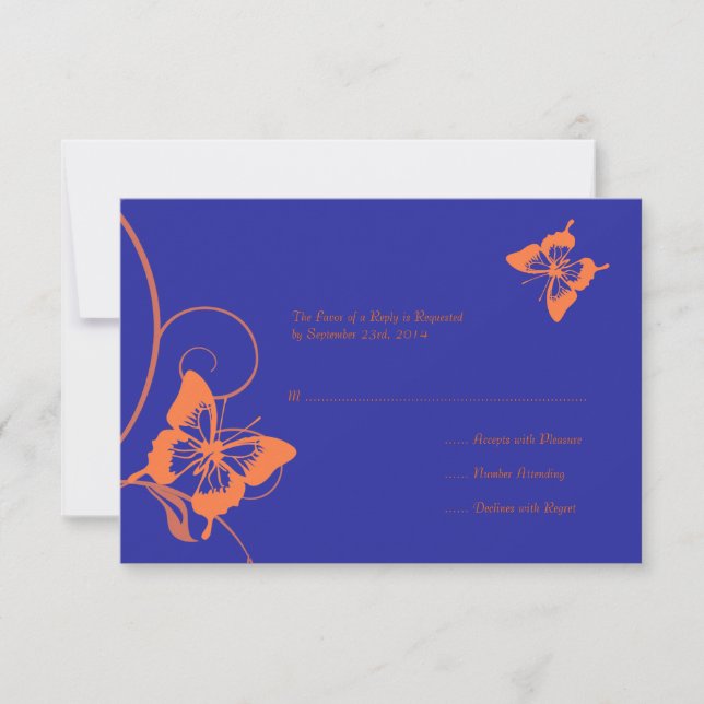 Orange and Blue Butterfly Wedding RSVP Card (Vorderseite)