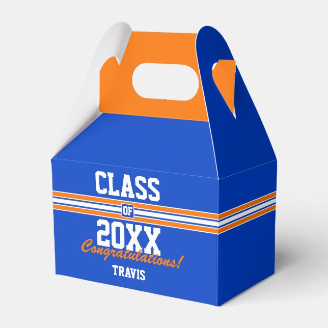 Orange and Blue Custom Abschluss Bevorzugung Box Geschenkschachtel (Vorderseite)