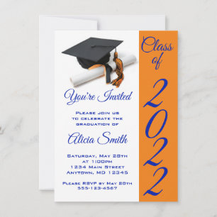 Orange and Blue Graduation Cap and Tassel Einladung