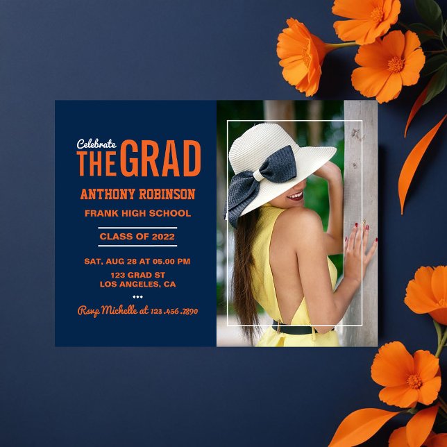 Orange and Blue Graduation Party Foto Postkarte (Orange and Blue Graduation Party Photo Postcard)