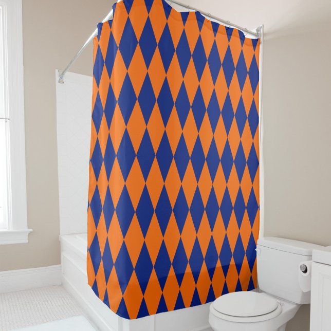 Orange and Blue Harlequin Checkered Design  Duschvorhang (Von Creator hochgeladen)